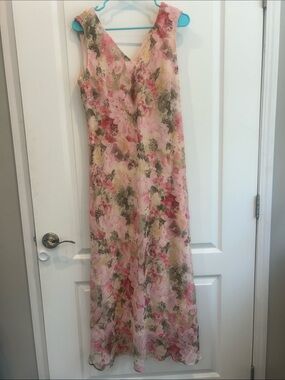 Coldwater Creek  gorgeous Pink Floral organza Maxi Dress 12